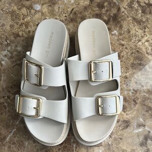 Madden Girl White Sandals with Gold Buckles